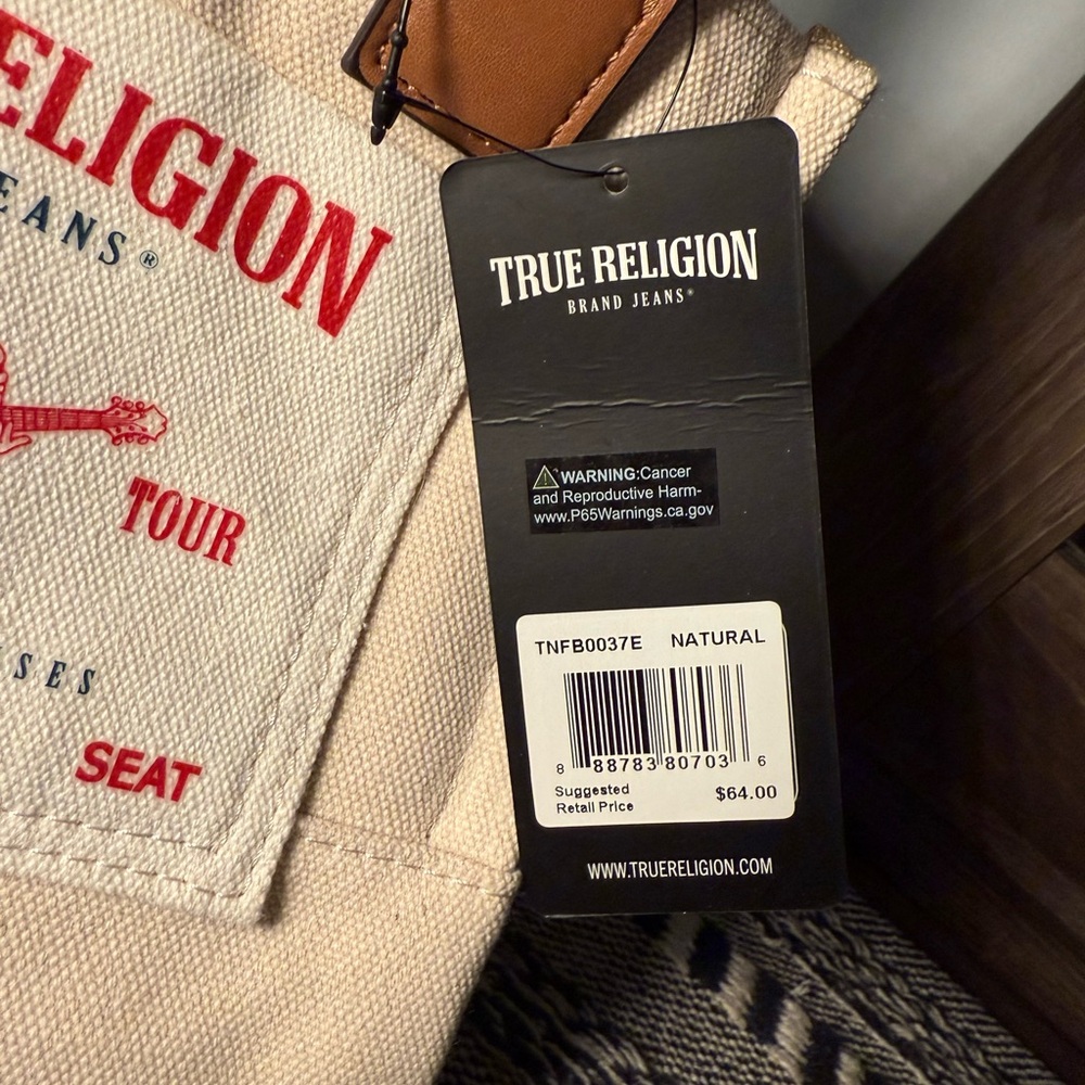 True Religion Natural Canvas Tote with Brown Accents - Picture 2 of 4